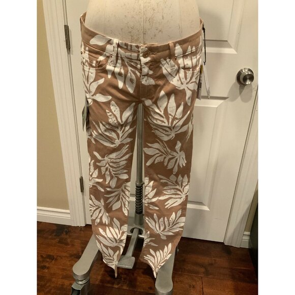 Mother "The Looker Tropical Getaway Dark" Tan & White Leaf Pants, Size 28, NWT! - Picture 1 of 10